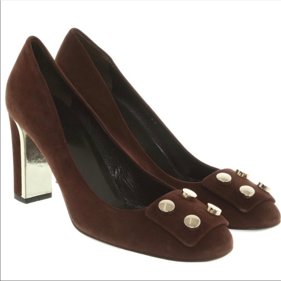 GUCCI - beautiful brown suede heel with gold details - Picture 1 of 11